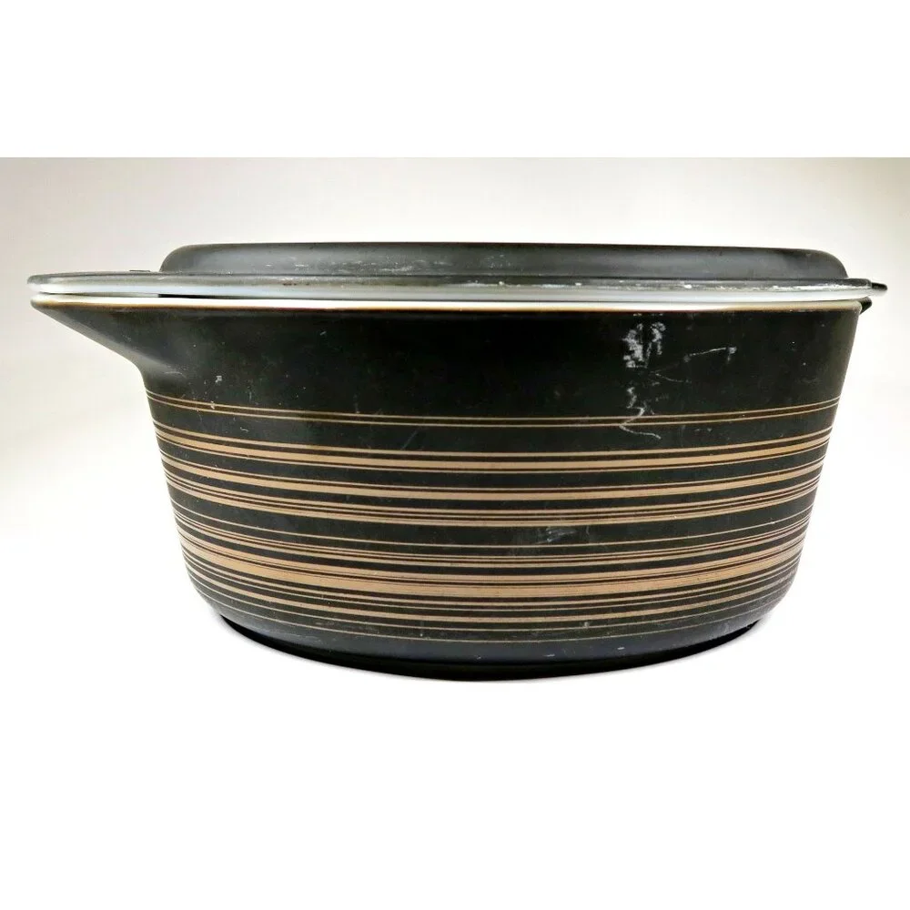 Pyrex 475-B Terra 2.5 Qt Casserole w/ Lid Matte Rings 1960s Vintage - Picture 4 of 8